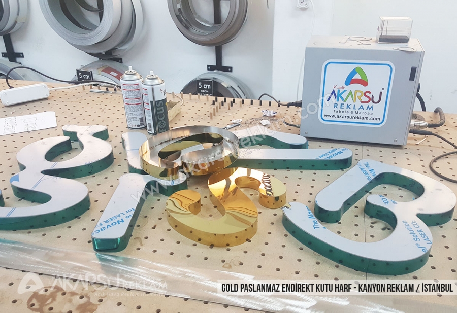 Endirekt Gold Paslanmaz Kutu Harf - Kalyon Reklam / İstanbul