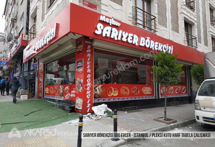 Sarıyer Börekçisi 500 evler / İstanbul Kompozit Zeminli, Kutu Harf Tabela Çalışması