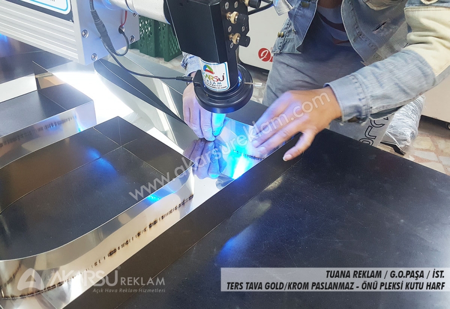 Ters Tava Gold Krom Paslanmaz Kutu Harf - Tuana Reklam / İstanbul