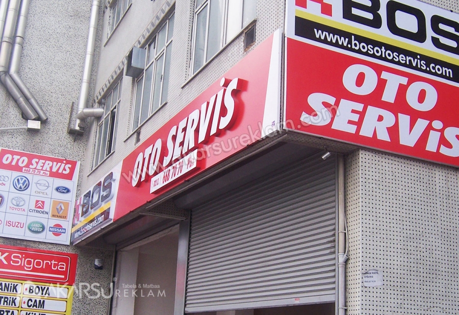 Bos Oto Servis - Pleksi Kabartma tabela