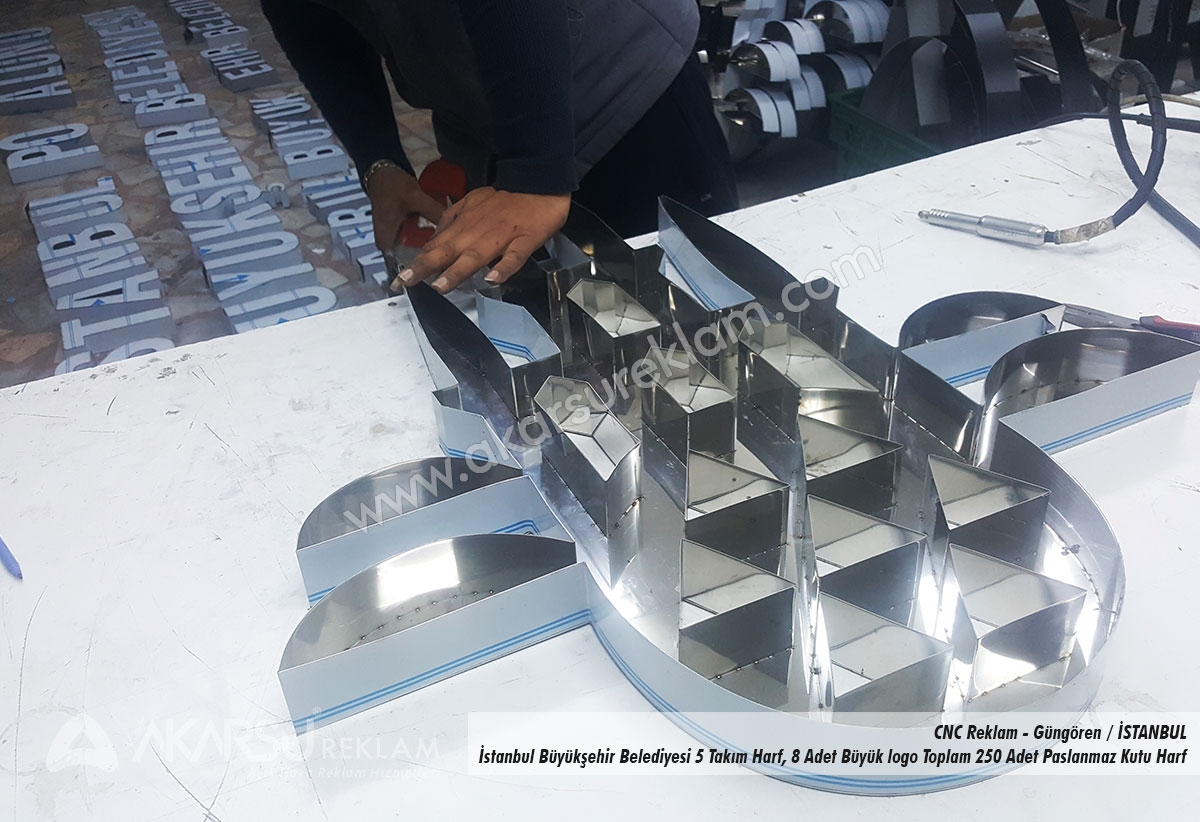 İstanbul Büyükşehir Belediyesi 250 Adet Krom Paslanmaz Kutu Harf - Cnc Reklam - Güngören / İstanbul