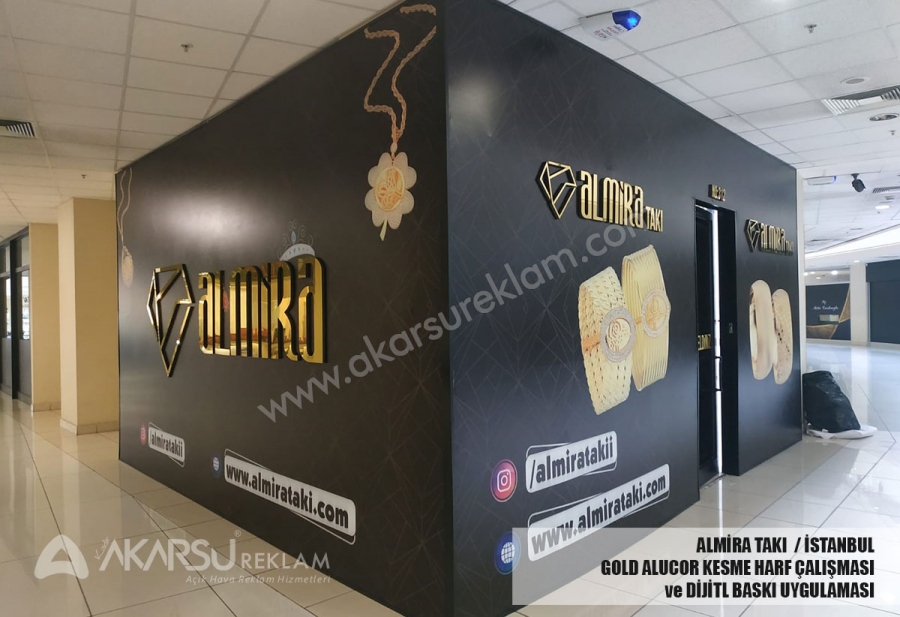 Almira Takı  / İstanbul - Gold Alucor Kesme Harf Çalışması Ve Dijitl Baskı Uygulaması