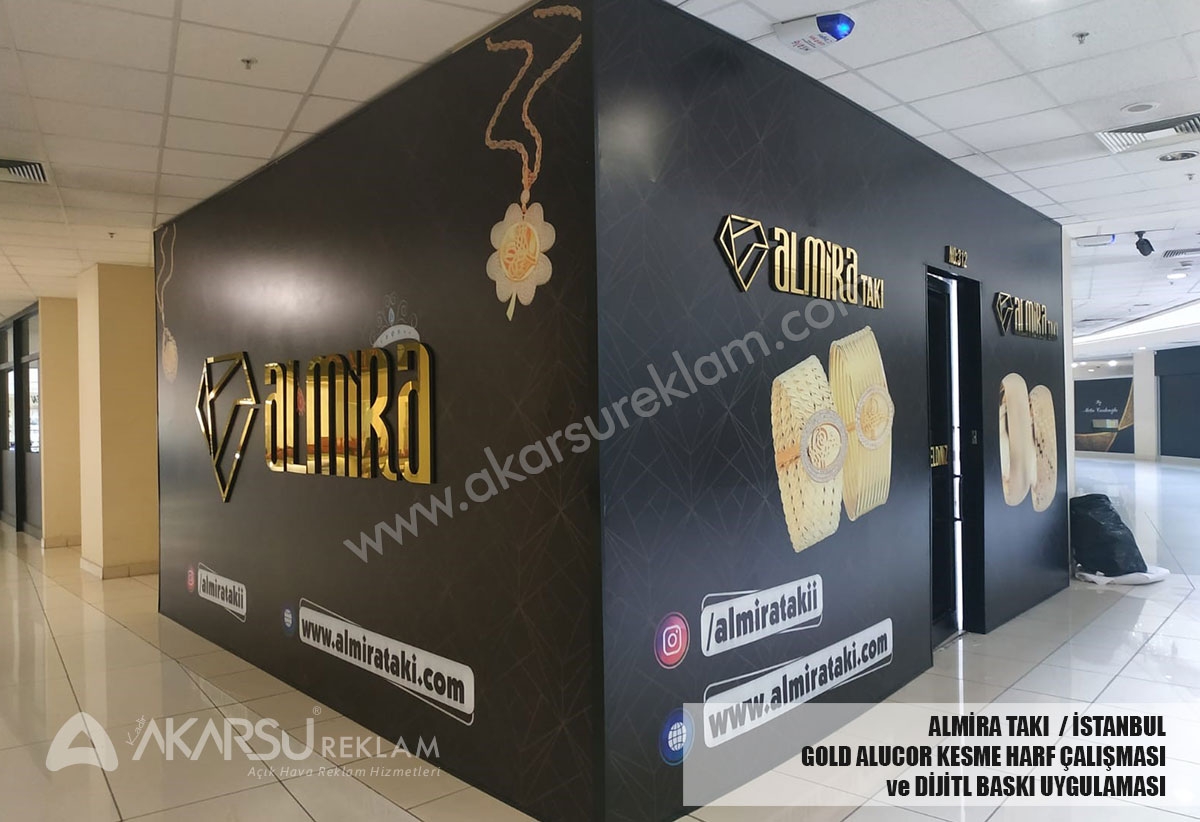 Almira Takı / İstanbul - Gold Alucor Kesme Harf Çalışması Ve Dijitl Baskı Uygulaması