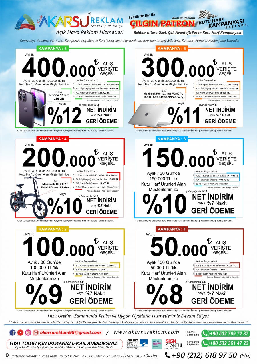 2023 AKARSU REKLAM ÇILGIN PATRON KUTU HARF KAMPANYASI